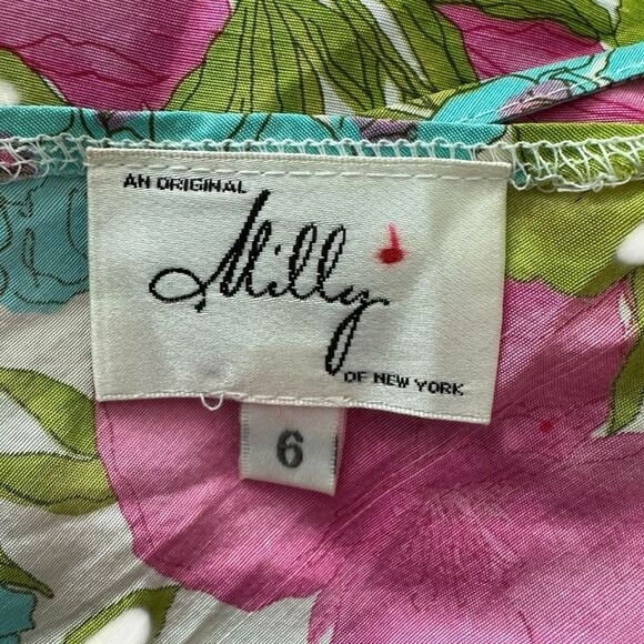 Y2K Vintage MILLY of New York Spaghetti Strap Silk Whimsical Floral Camisole - Picture 5 of 7